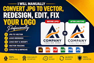 manually convert jpg to vector, redesign, edit, your logo professionally