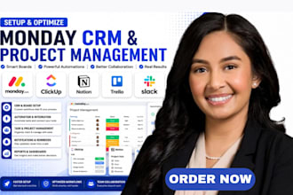 setup monday crm project management board automation clickup notion trello slack