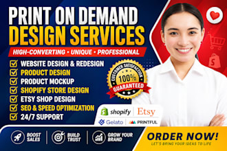 setup shopify or esty print on demand store printify, printiful, esty gelato pod