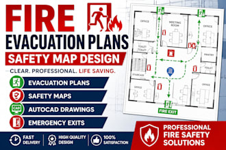 design fire evacuation plans, safety maps and autocad drawings