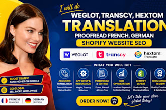 do weglot transcy hextom translation proofread french german shopify website seo