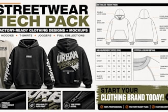 design a streetwear tech pack and professional urban clothing mockup