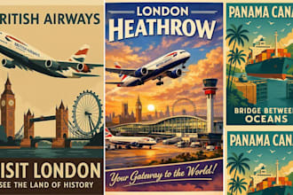 design retro travel poster vintage airline poster mid century modern wall art