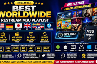 offer best USA, gernam, japan, UK, nordic, worldwild restream m3u playlist