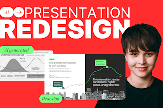 redesign ai generated presentation or pitch, in powerpoint, google slides, figma