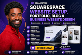 do squarespace website setup, portfolio, blog and business website design