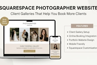 create squarespace  photographer client gallery website that books clients