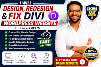 design redesign fix wordpress divi website divi theme customization landing page