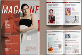design professional magazine layout for brands, print, digital template in canva