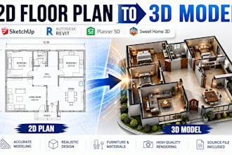 convert 2d plan to 3d sketchup model, sweet home 3d, autodesk revit, planner 5d