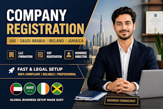 company registration in  saudi arabia uae jamaica ireland vat, nominee director