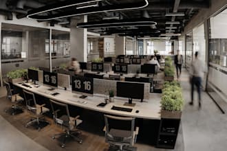 remodel modern office interior,3d contemporary workplace, flexible layout render