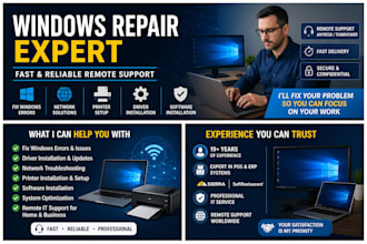 fix windows issues, install drivers and set up printers and network problems