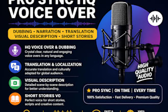 dub youtube,tiktok pro sync HQ vo narration,visual description for content,story