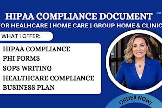 write healthcare policy, sops, phi forms hipaa compliance documents, build bos
