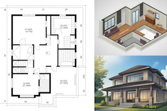 do autocad 2d floor plan, 3d floor plan design and architectural 3d rendering