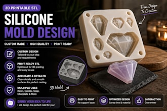 design custom 3d silicone mold stl for resin, candle, soap and more