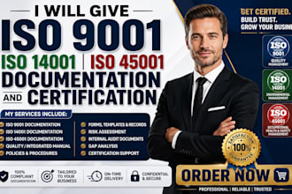 give iso 9001, 14001 45001 documentation and certification