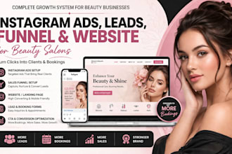 create beauty, salon instagram ads, leads, funnel and website for beauty salon