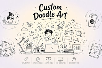create hand drawn doodle illustration and vector line art icons