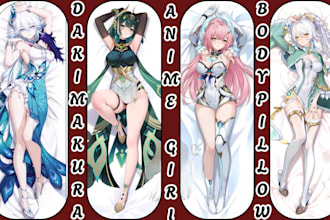 draw a custom dakimakura anime body pillow for your vtuber oc waifu pillow art