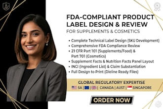 review and design fda compliant food supplement and cosmetic product labels