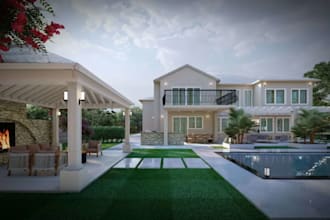 landscape backyard design, outdoor garden design, pool design 3d patio rendering