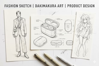 create fashion sketch, dakimakura art and product sketch design
