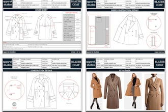 create sportwear, activewear tech pack with technical drawing for production