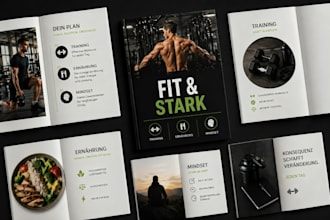 do german fitness ebook, nutrition guide, workout planner and canva design pdf
