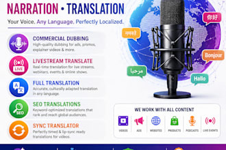 do sync vo dubbing narration,commercial product,livestream localised translation