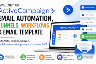 set up activecampaign email automation, funnels, workflows and email template