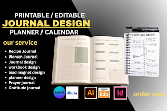 design printable journal, canva workbook, editable planner, digital calendar kdp