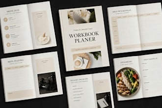 design german fitness planner, habit tracker, workout journal and canva design