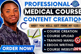 write medical course, healthcare course and social care course content