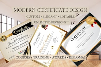 create modern or editable certificate design for courses, training, and awards