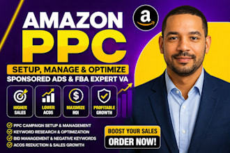 setup manage and optimize amazon ppc, amazon sponsored ads, amazon fba expert va