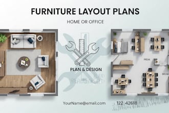 do plan and design furniture layout for home and office in 3d rendering