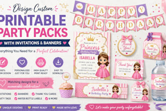 design custom printable party packs with invitations banners