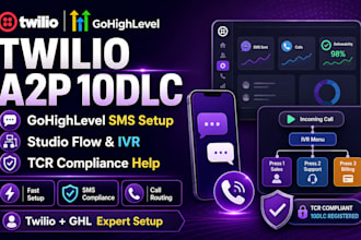 setup twilio a2p 10dlc, gohighlevel SMS, studio flow, IVR and tcr