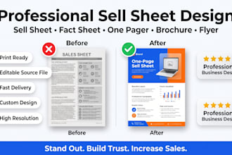 design sell sheet, fact sheet, one pager, sales sheet, product sell sheet, flyer