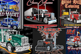 create monster truck illustration, retro vintage tshirt art, ratfink and livery