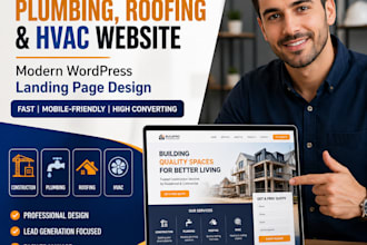design construction, plumbing, roofing, hvac landing page wordpress website