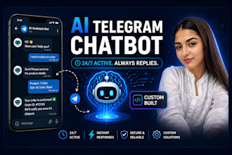 create a custom ai telegram chatbot that replies 24 7