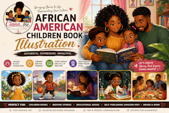 illustrate african american children book with unique black characters