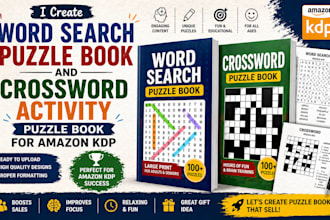create word search puzzle book and crossword activity puzzle book for amazon KDP