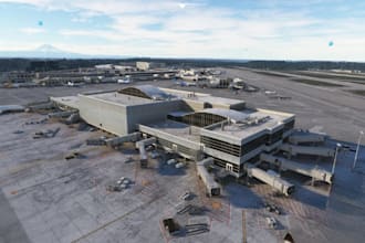 design 3d airport terminal, runway layout, remodel, 2d msfs and signage renders