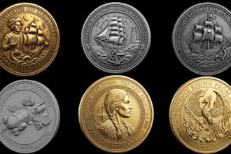 sculpt printable coin 3d model, bas relief medallion