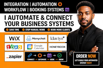 integrate wix website manychat klaviyo zoho crm google calendar honeybook zapier