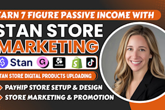 setup stan store, kofi, payhip, gumroad, whop and beacons ai with marketing